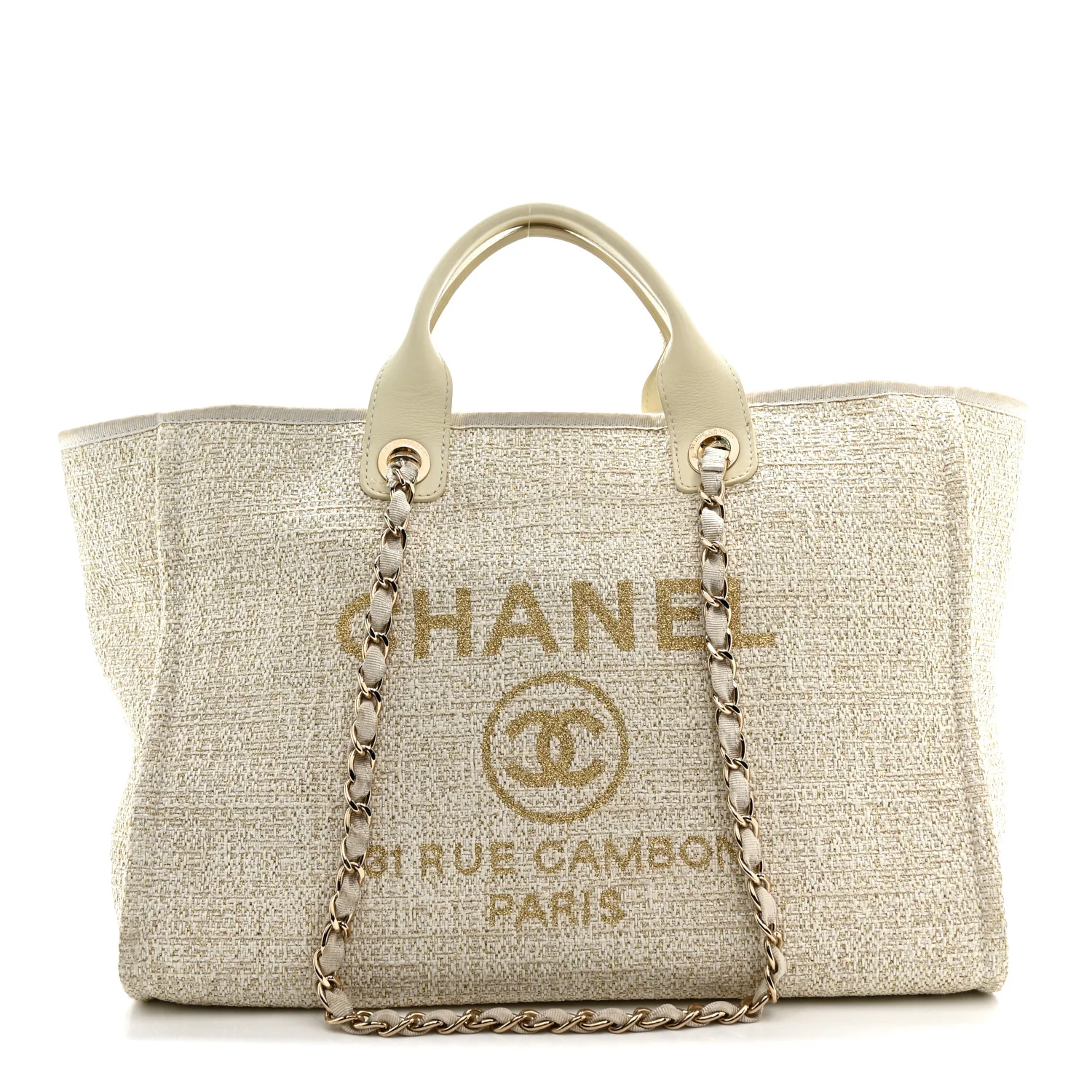 Lurex Boucle Medium Deauville Tote White