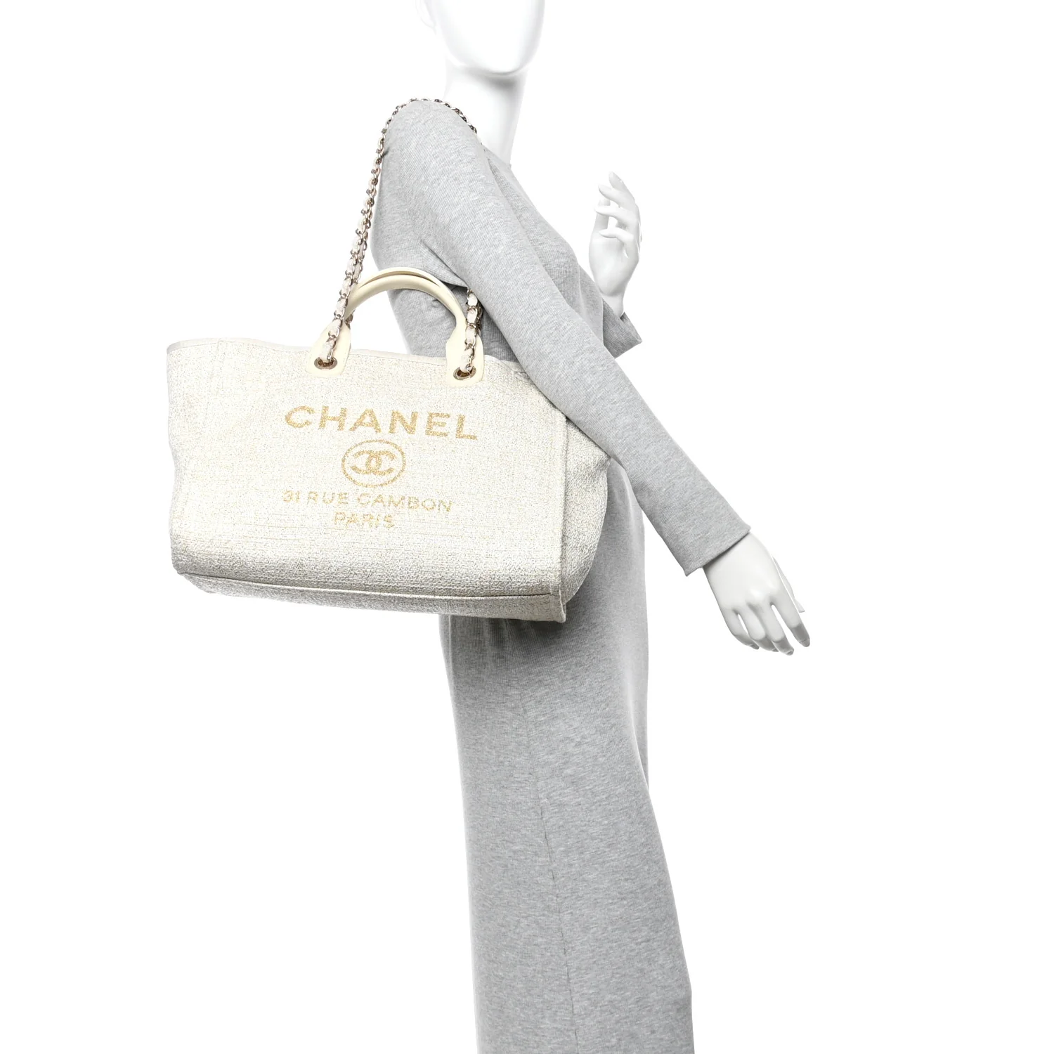 Lurex Boucle Medium Deauville Tote White - Image 2