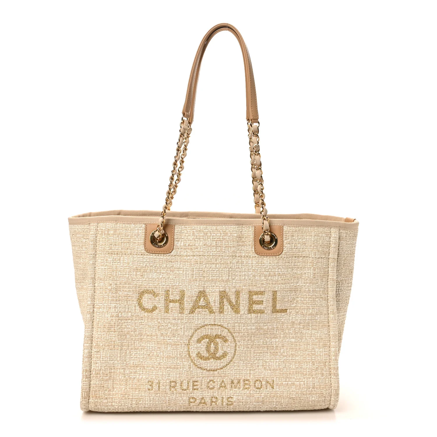 Lurex Boucle Small Deauville Tote Ivory