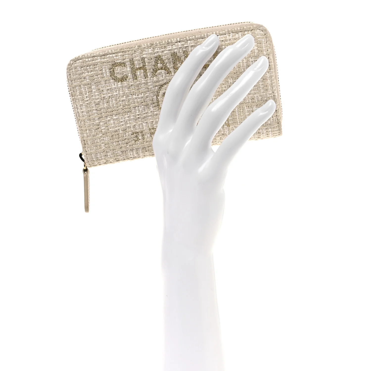 Lurex Canvas Deauville Medium Zip Around Wallet Beige - Image 2