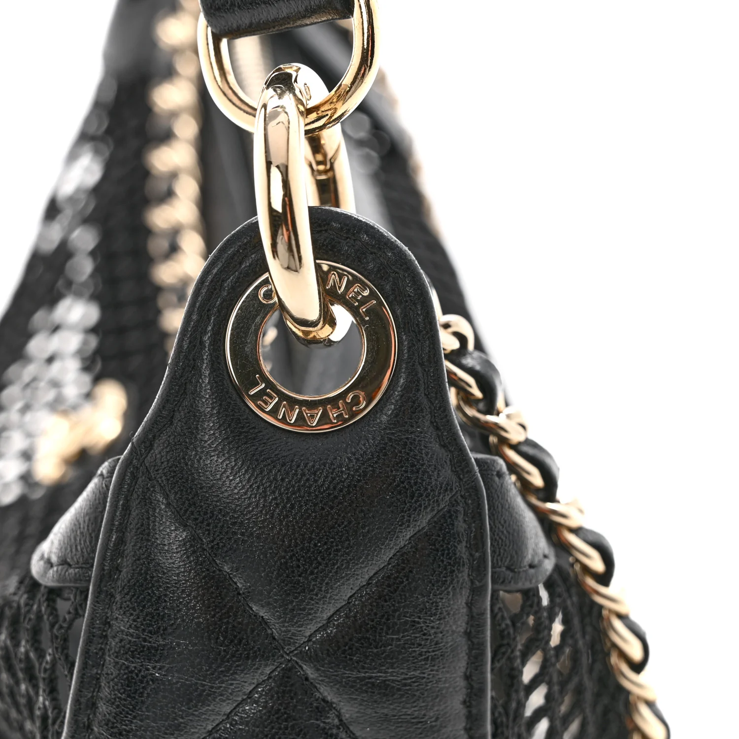 Mesh Shiny Lambskin Chain Hobo Black - Image 13