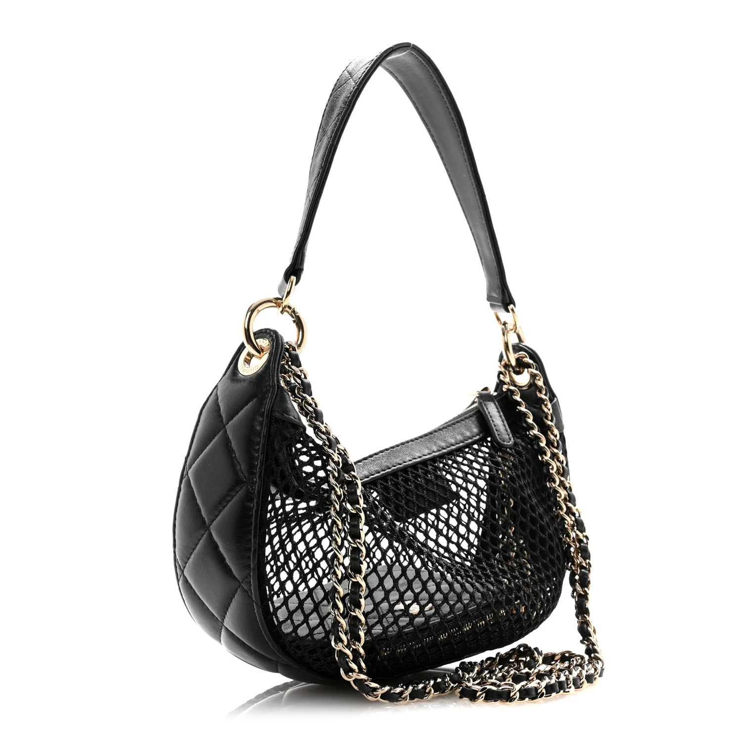 Mesh Shiny Lambskin Chain Hobo Black - Image 4