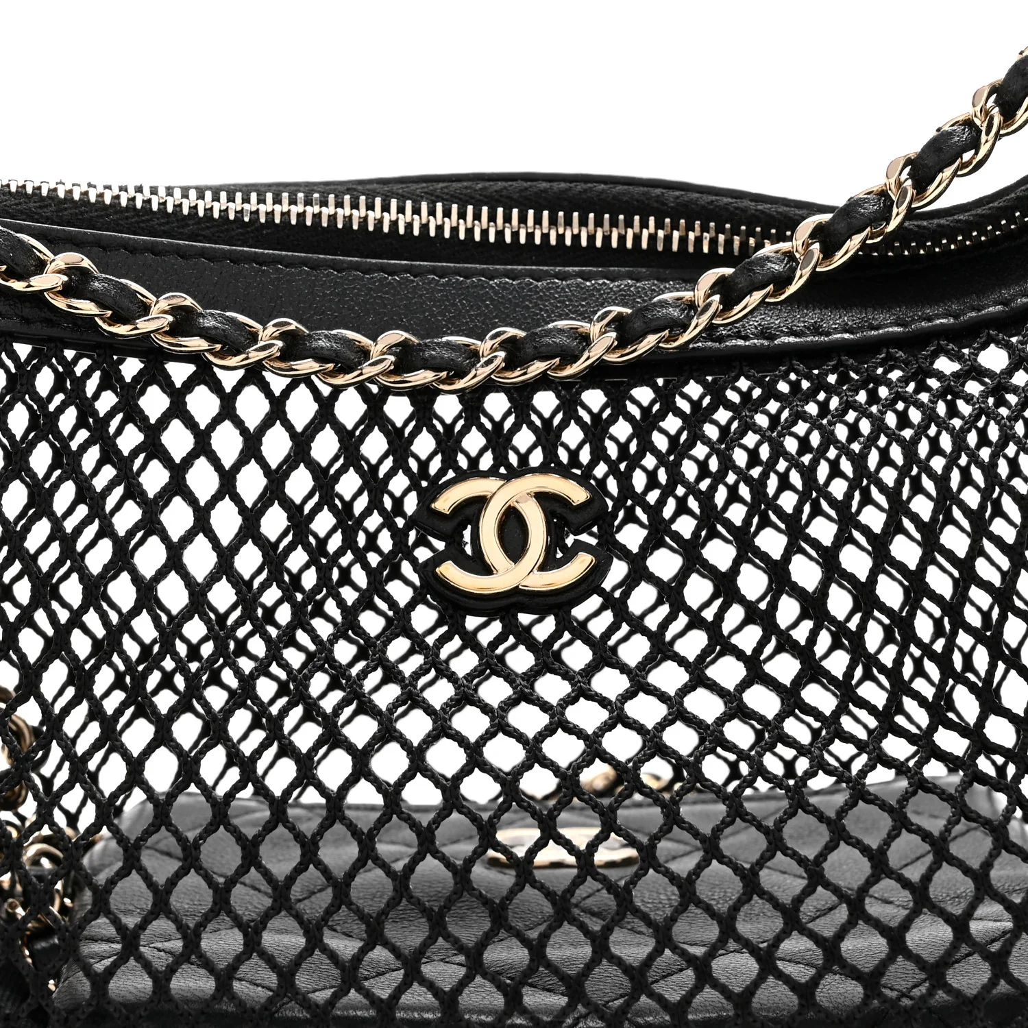 Mesh Shiny Lambskin Chain Hobo Black - Image 9