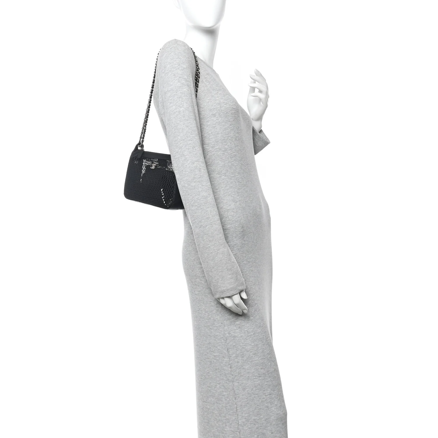 Mesh Shiny Lambskin Clutch With Chain Black - Image 2