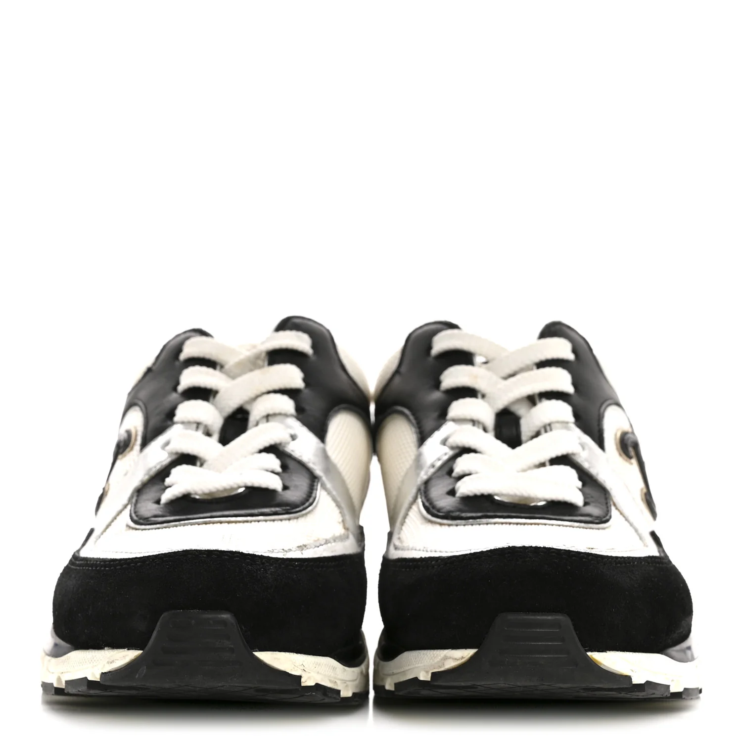 Mesh Suede Calfskin Grained Calfskin Womens CC Sneakers 35 Black White Silver - Image 2