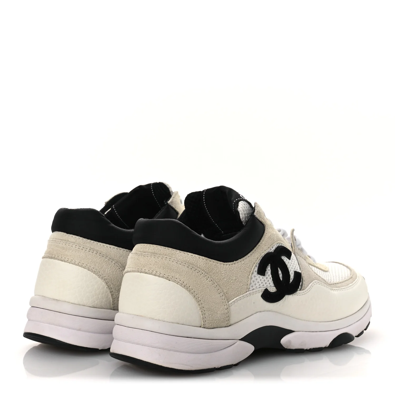Mesh Suede Calfskin Grained Calfskin Womens CC Sneakers 38 White Black - Image 5