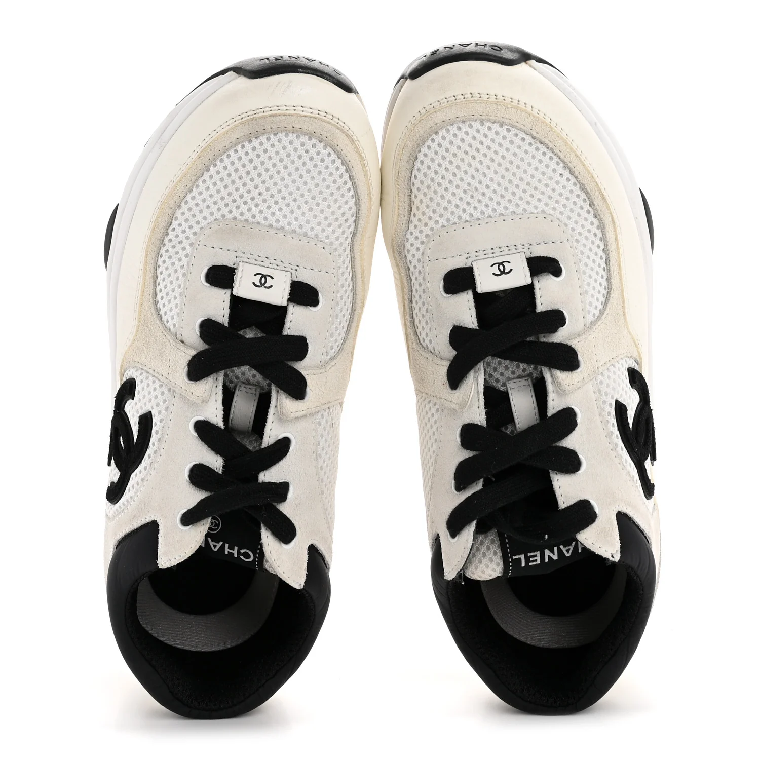 Mesh Suede Calfskin Grained Calfskin Womens CC Sneakers 38.5 White Black - Image 2