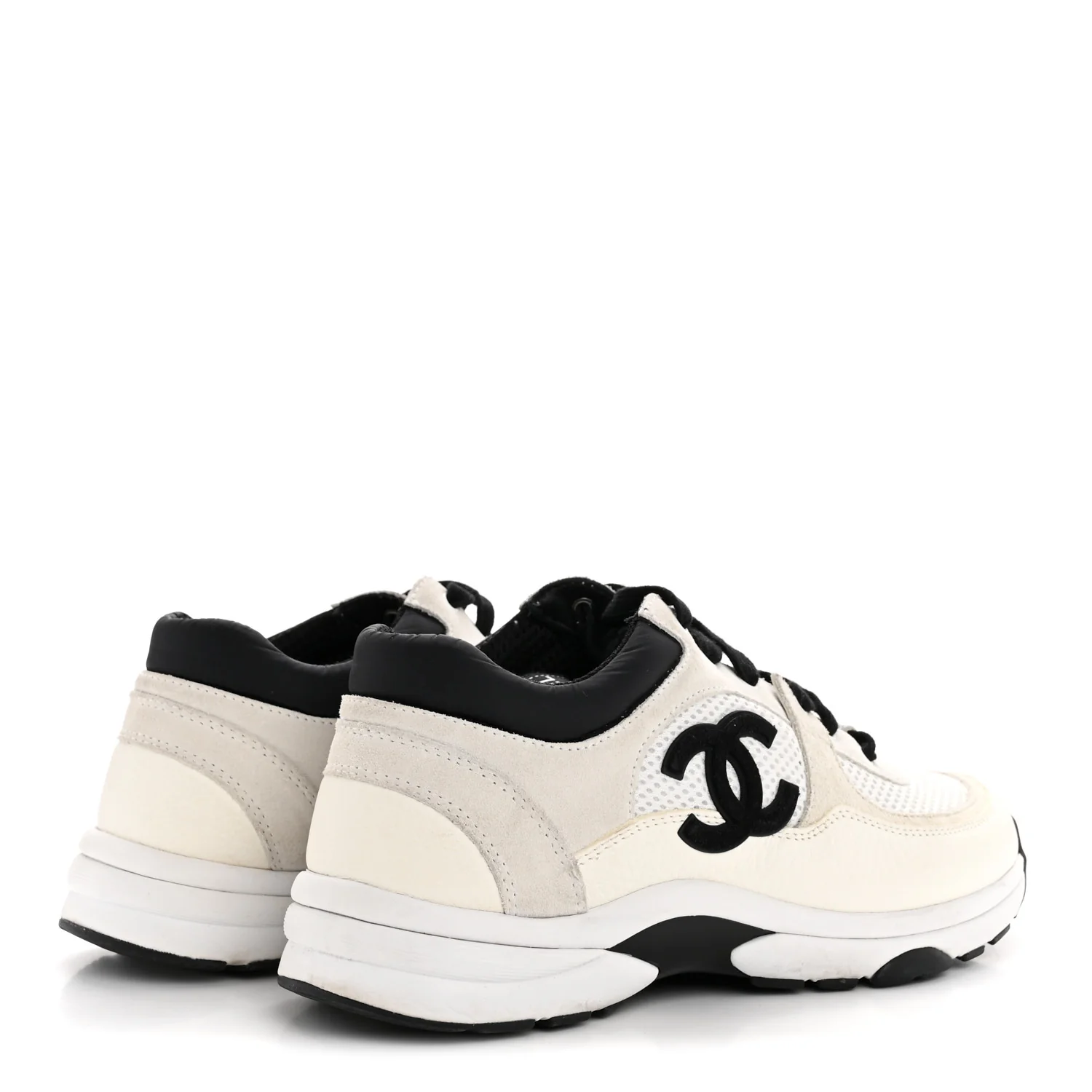 Mesh Suede Calfskin Grained Calfskin Womens CC Sneakers 38.5 White Black - Image 5