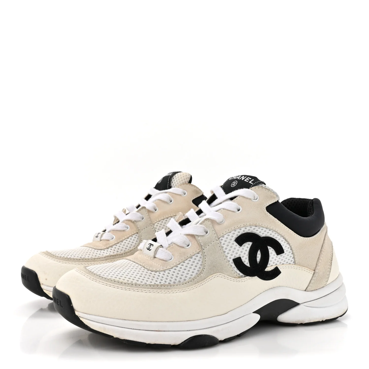 Mesh Suede Calfskin Grained Calfskin Womens CC Sneakers 41 White Black - Image 4