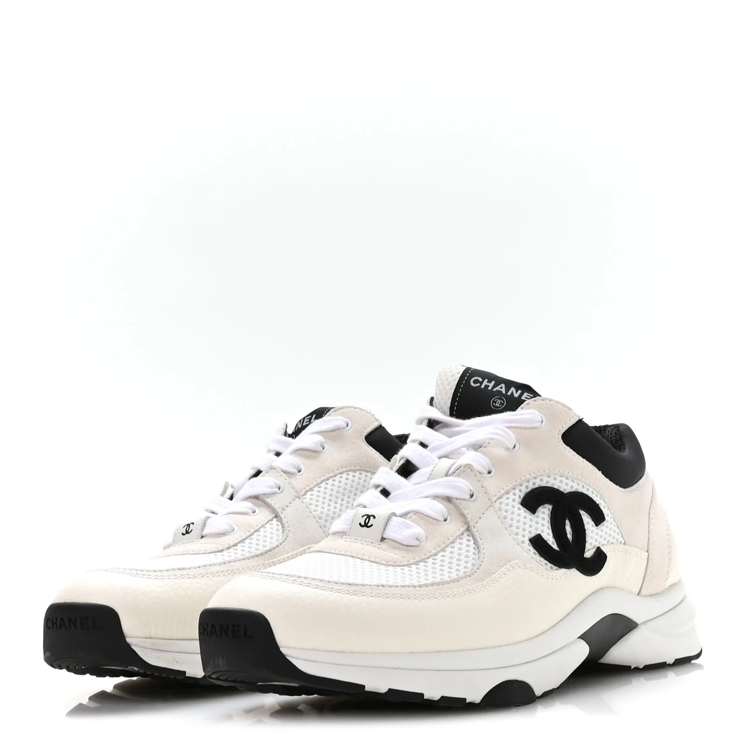 Mesh Suede Calfskin Grained Calfskin Womens CC Sneakers 41 White Black - Image 4