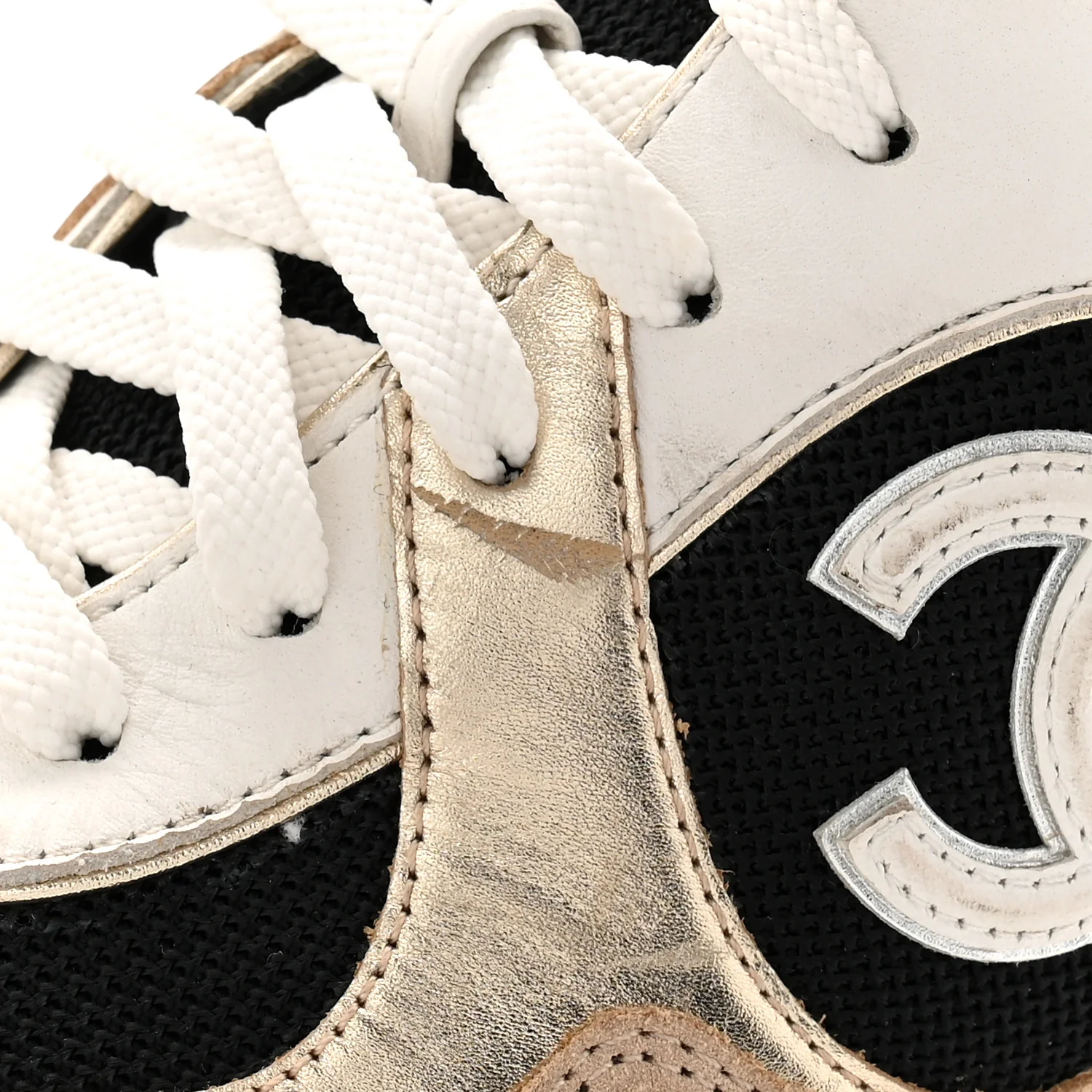 Mesh Suede Calfskin Grained Calfskin Womens CC Sneakers 41 White Black Beige Gold - Image 10