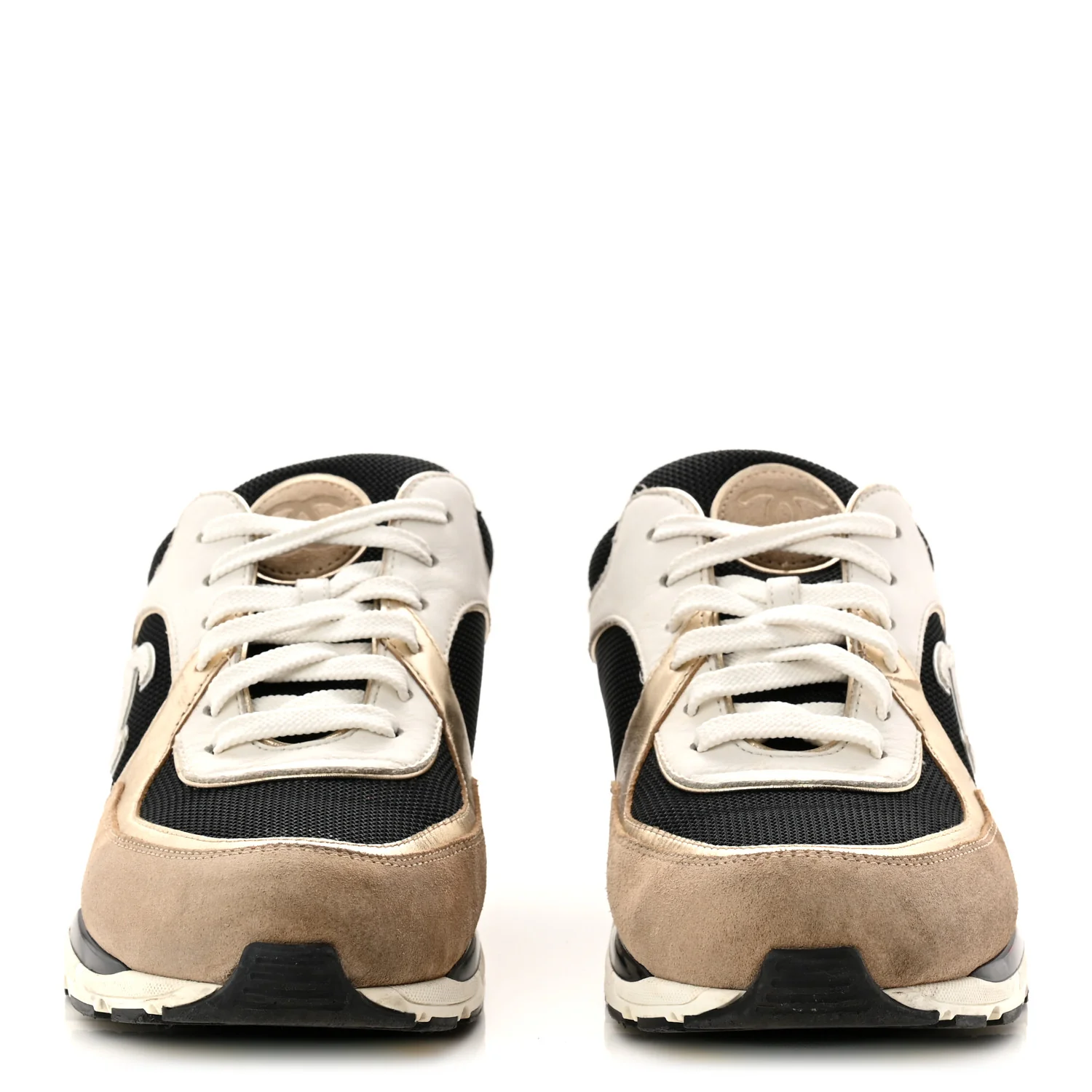 Mesh Suede Calfskin Grained Calfskin Womens CC Sneakers 41 White Black Beige Gold - Image 3