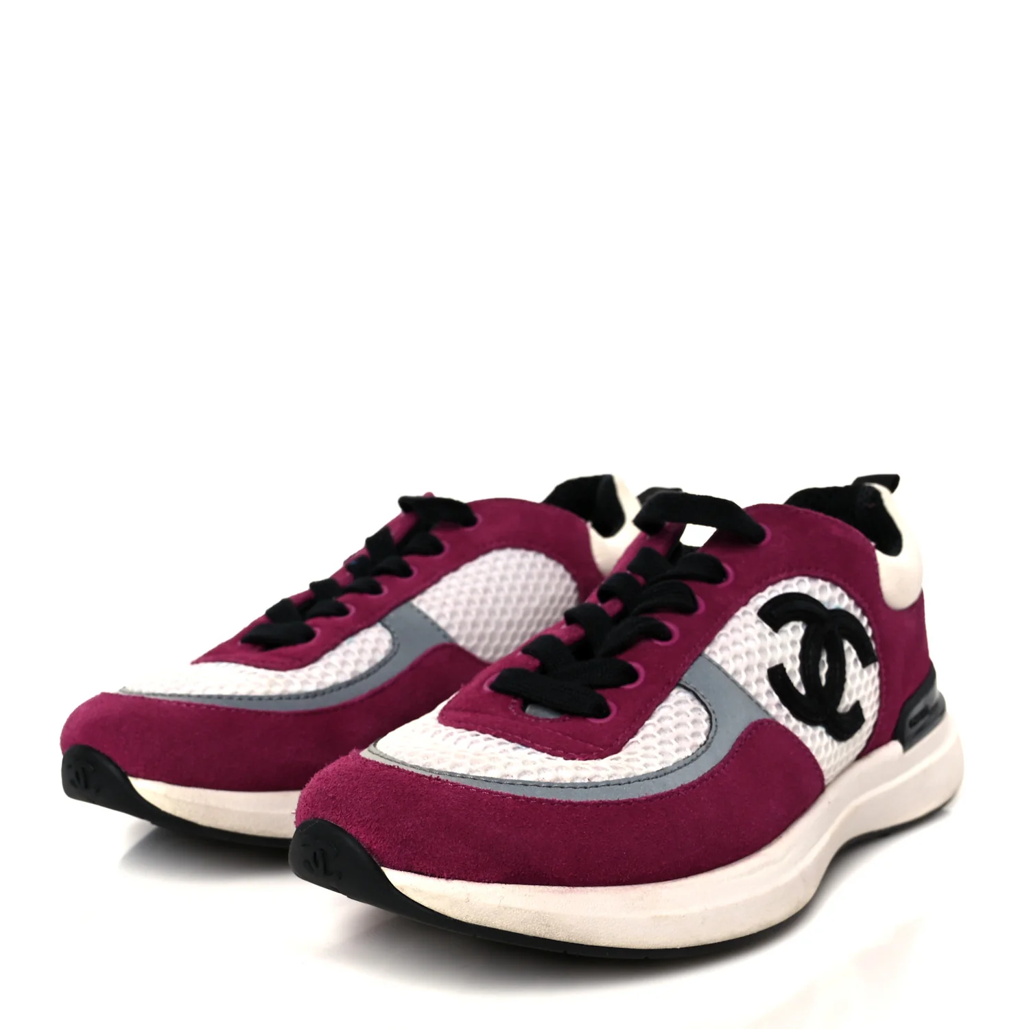 Mesh Suede Calfskin Womens CC Sneakers 38 White Dark Pink Grey - Image 4