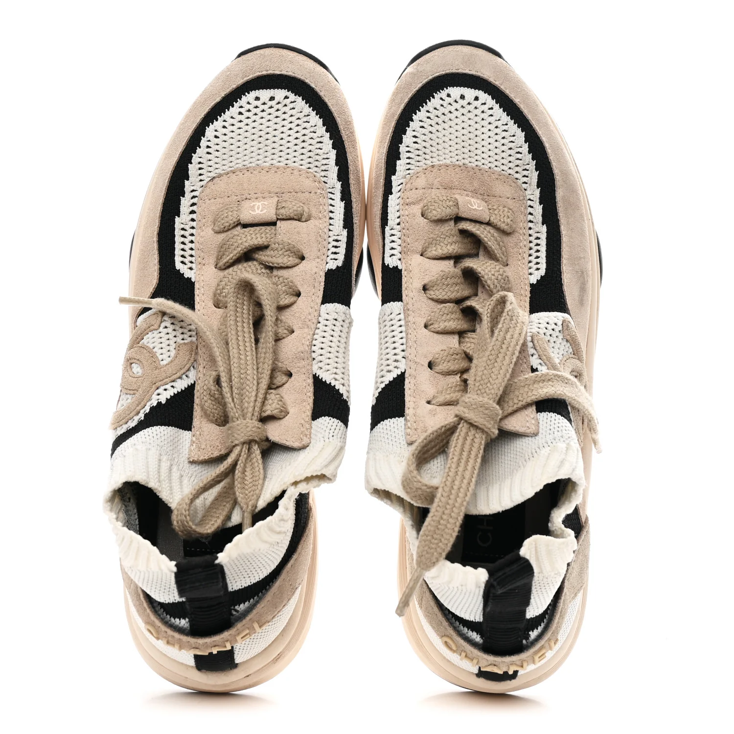 Mesh Suede Fabric Womens CC Sneakers 38.5 Light Pink White Black - Image 2