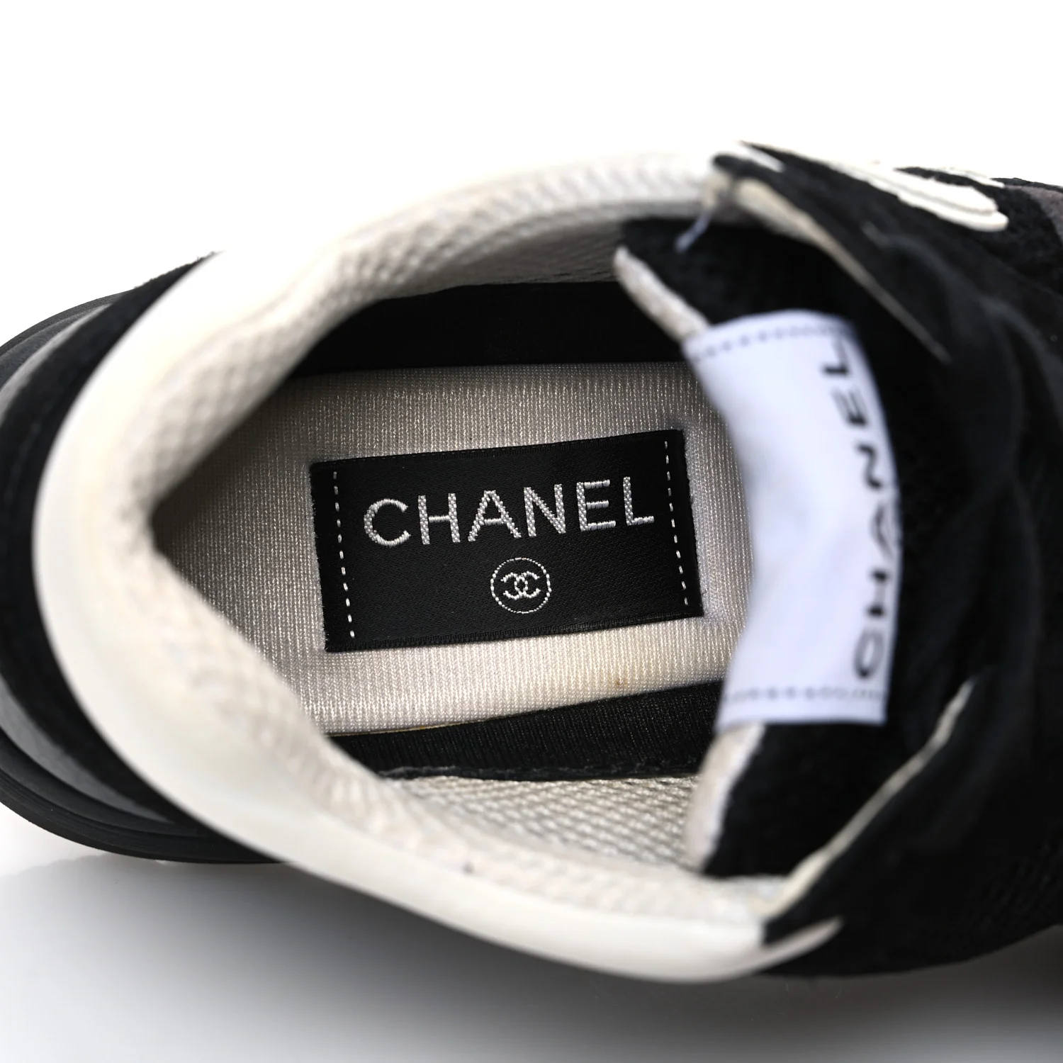 Mesh Suede Grained Calfskin Womens CC Sneakers 37.5 Black White - Image 9