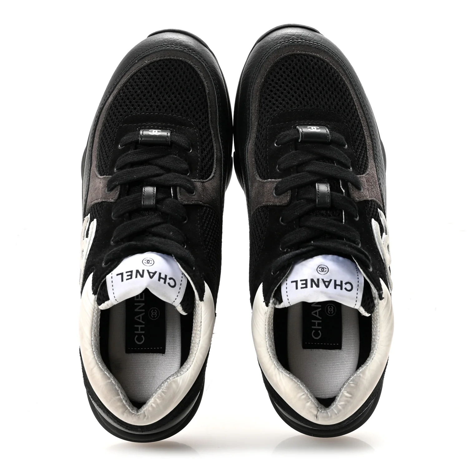 Mesh Suede Grained Calfskin Womens CC Sneakers 38 Black White - Image 2