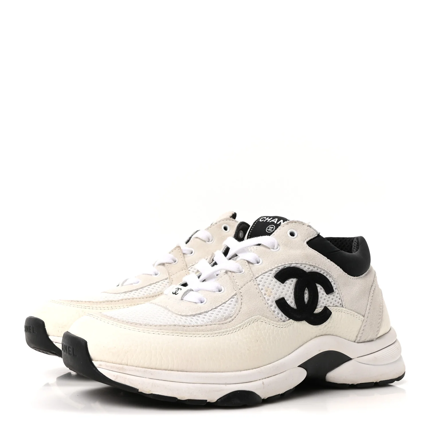 Mesh Suede Grained Calfskin Womens CC Sneakers 39 White Black - Image 4
