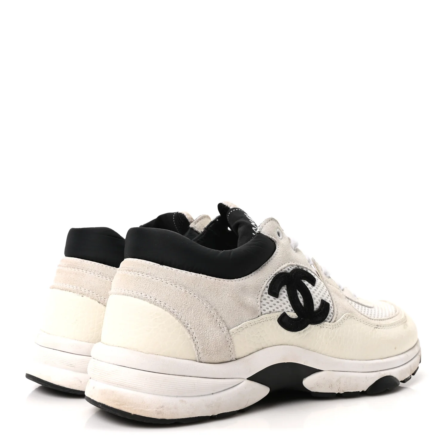 Mesh Suede Grained Calfskin Womens CC Sneakers 39 White Black - Image 5