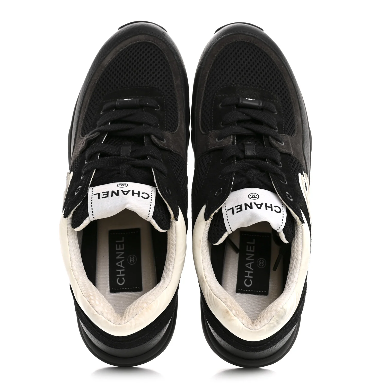 Mesh Suede Grained Calfskin Womens CC Sneakers 39.5 Black White - Image 2