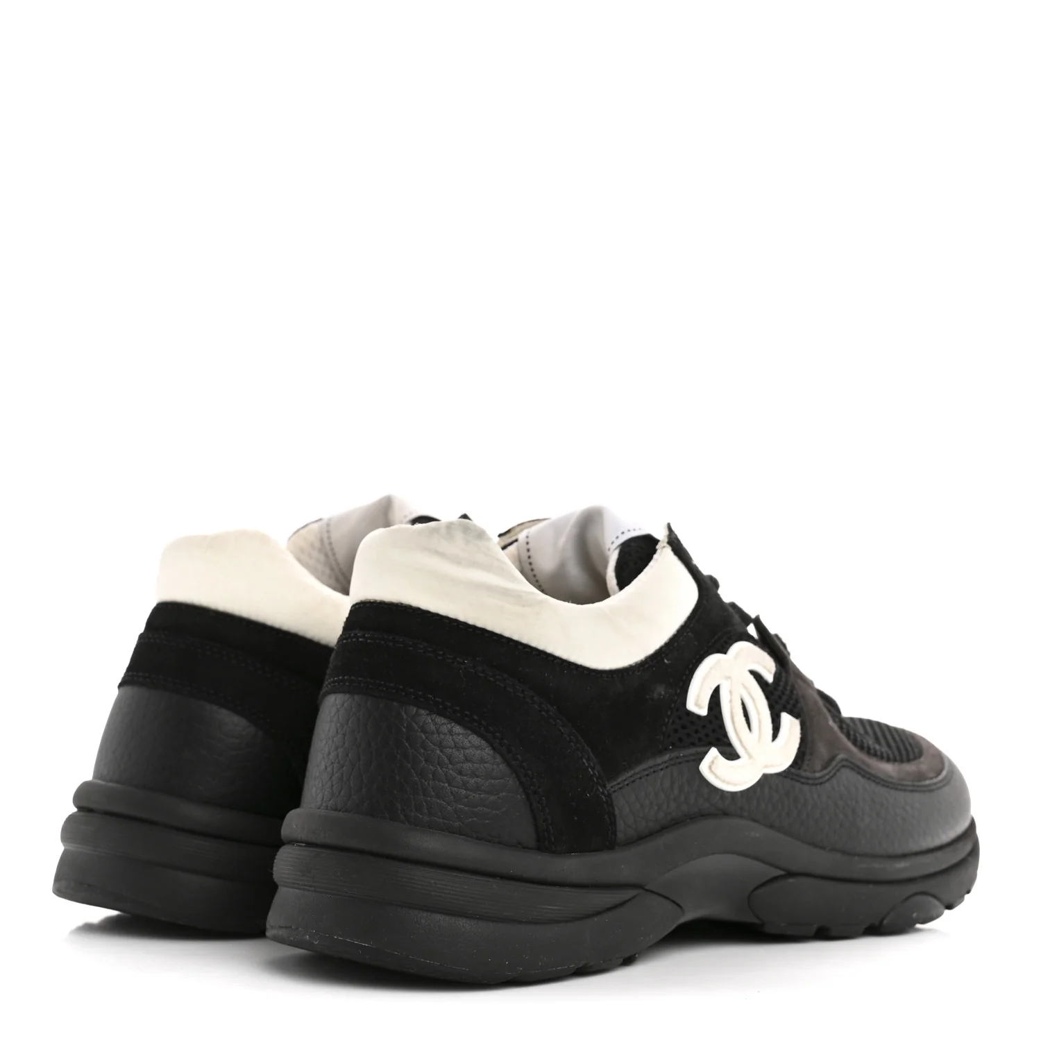 Mesh Suede Grained Calfskin Womens CC Sneakers 39.5 Black White - Image 5