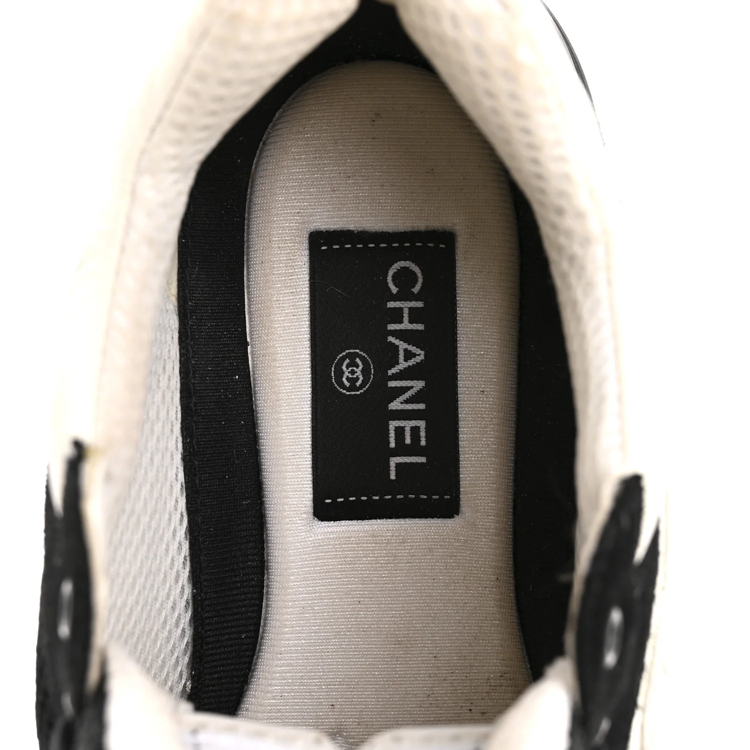 Mesh Suede Grained Calfskin Womens CC Sneakers 39.5 Black White - Image 7