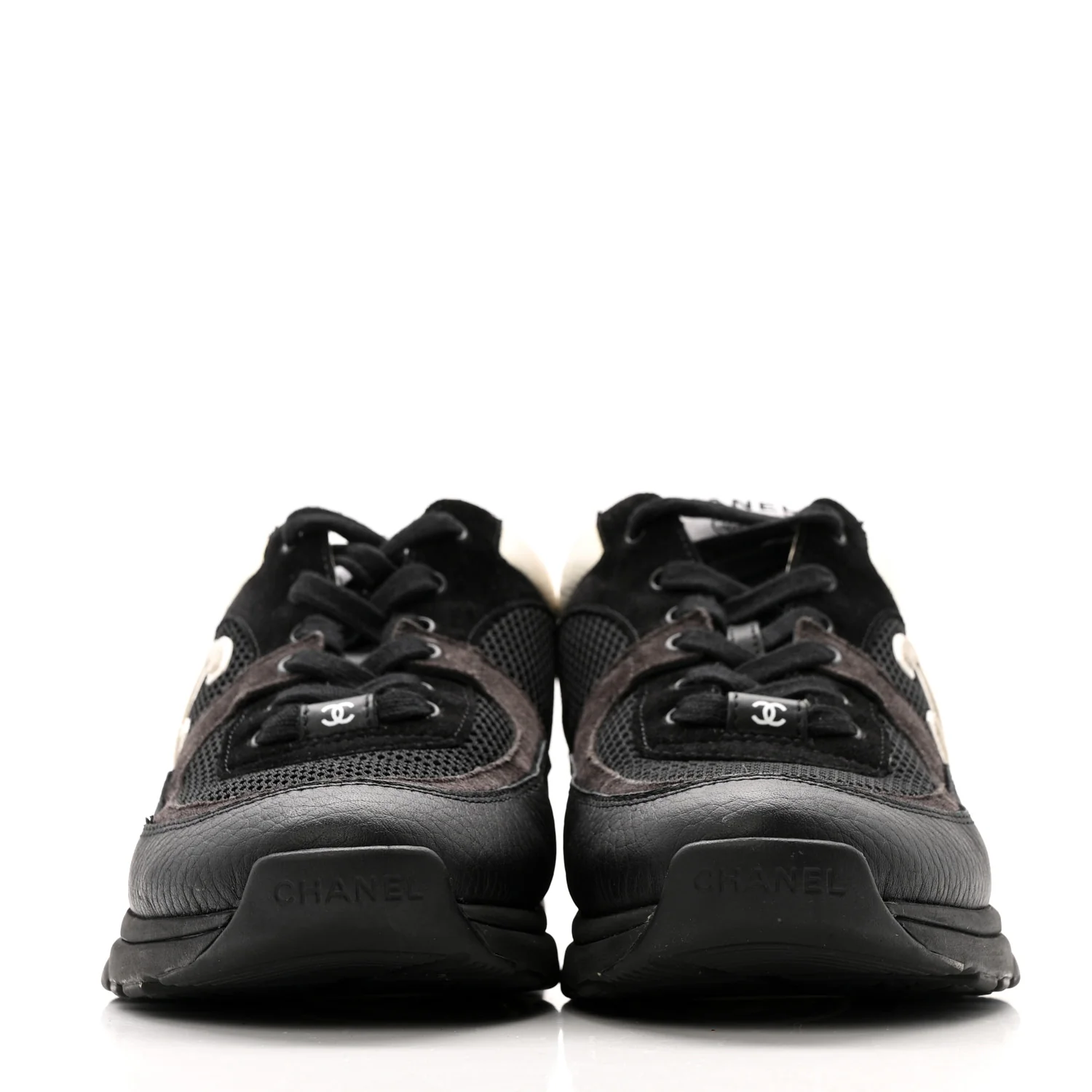 Mesh Suede Grained Calfskin Womens CC Sneakers 40.5 Black White - Image 3