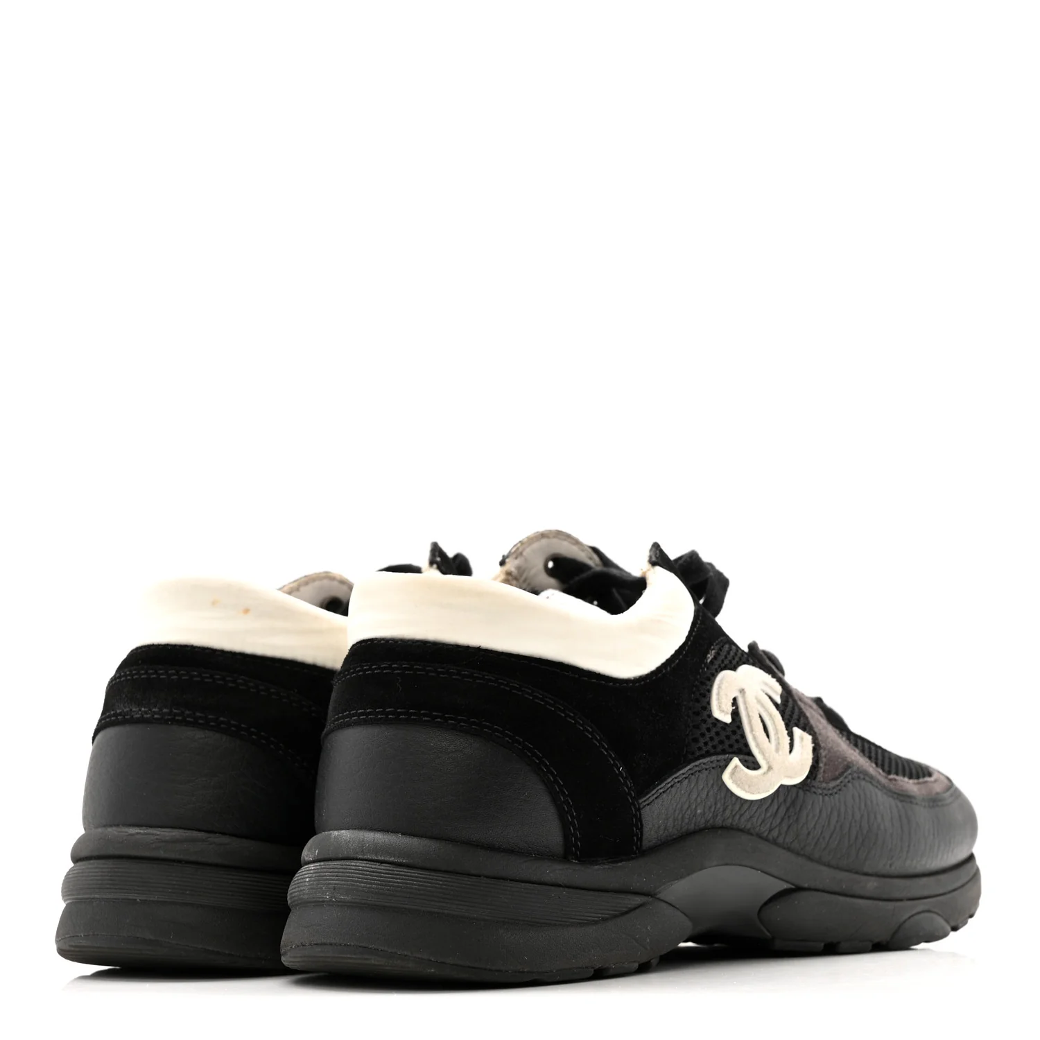 Mesh Suede Grained Calfskin Womens CC Sneakers 41 Black White - Image 5
