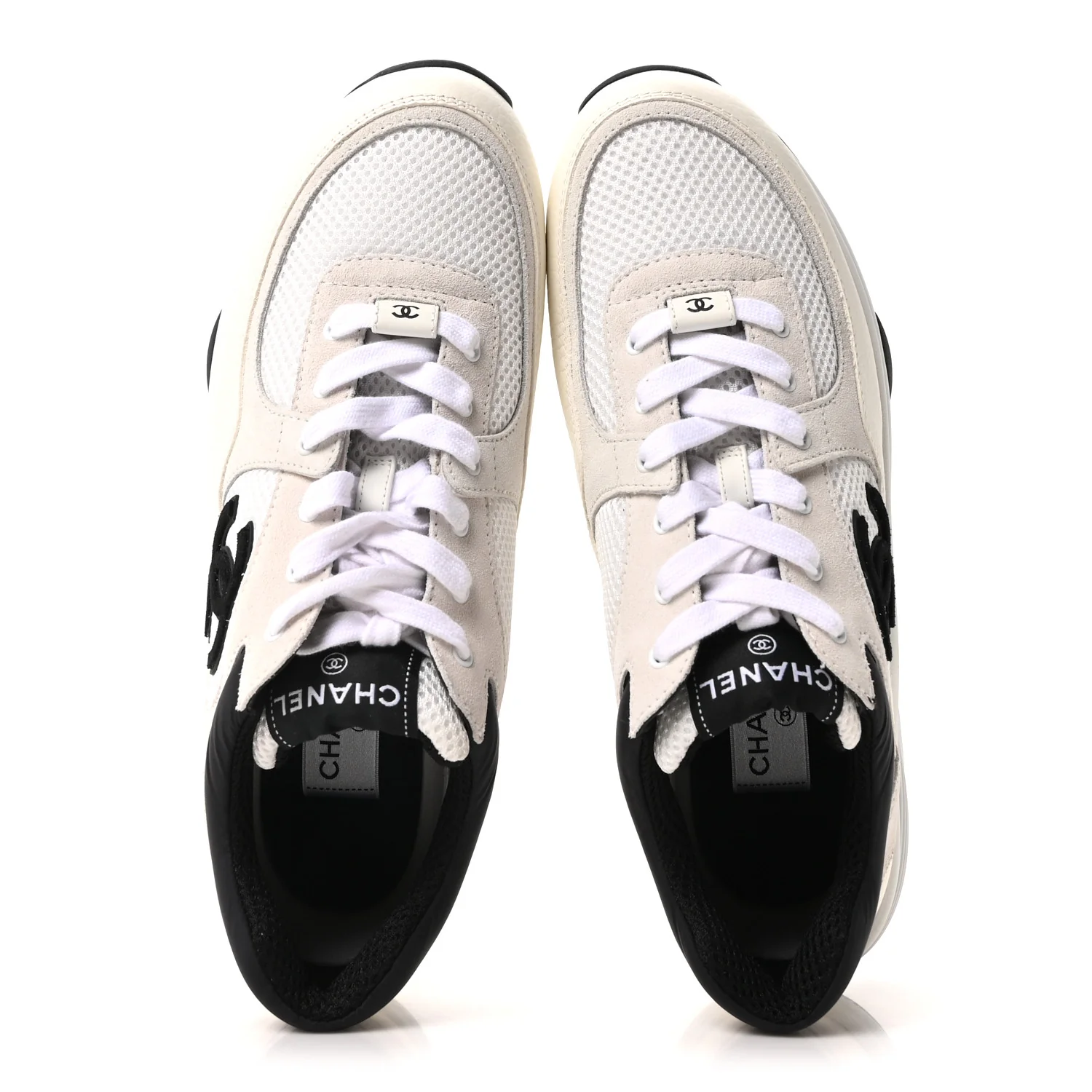 Mesh Suede Grained Calfskin Womens CC Sneakers 42 White Black - Image 2