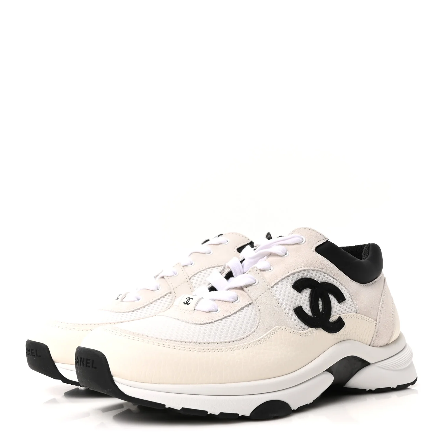 Mesh Suede Grained Calfskin Womens CC Sneakers 42 White Black - Image 4