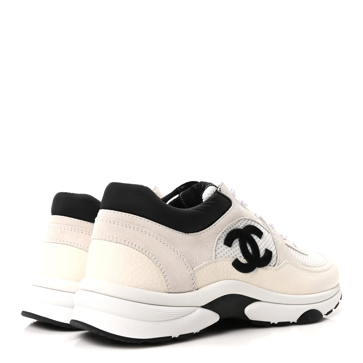 Mesh Suede Grained Calfskin Womens CC Sneakers 42 White Black - Image 5