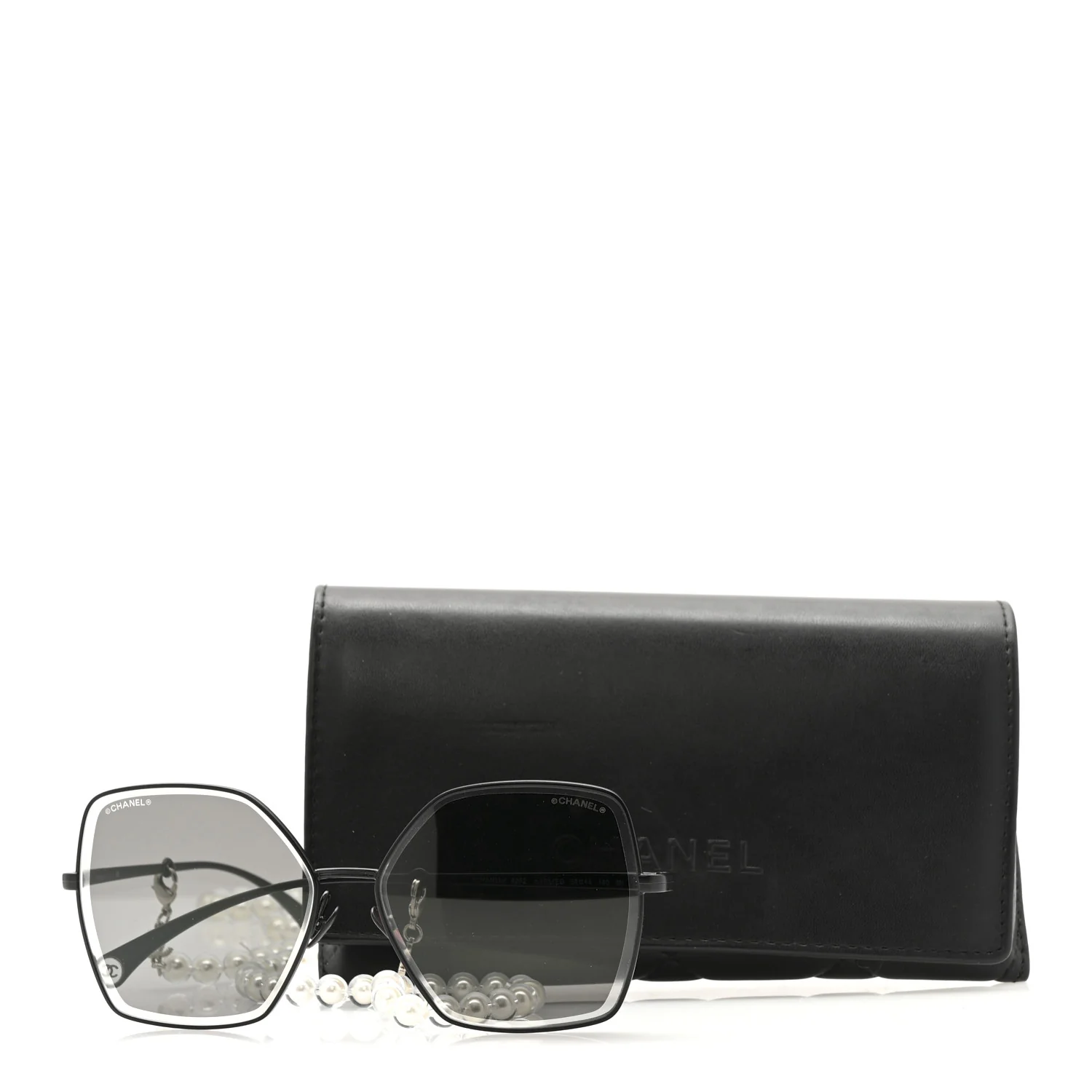 Metal Butterfly Removable Pearl Chain Sunglasses 4262 Black - Image 8