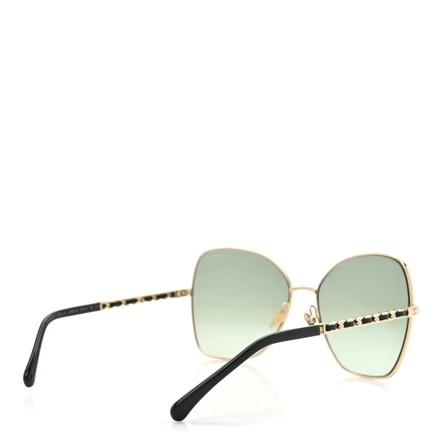 Metal Calfskin Butterfly Pearl Chain Sunglasses 4274Q Gold Green - Image 4