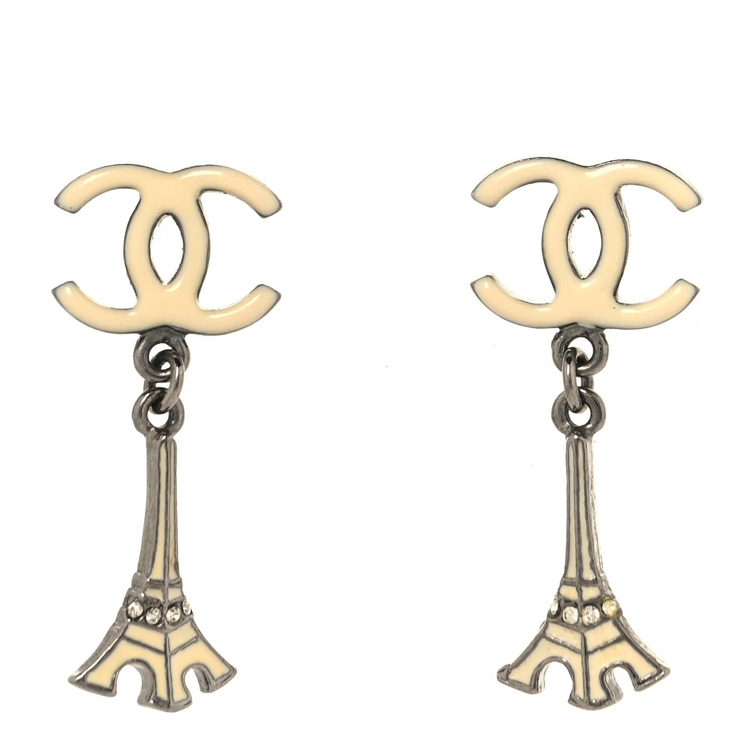 Metal CC Eiffel Tower Drop Earrings Silver