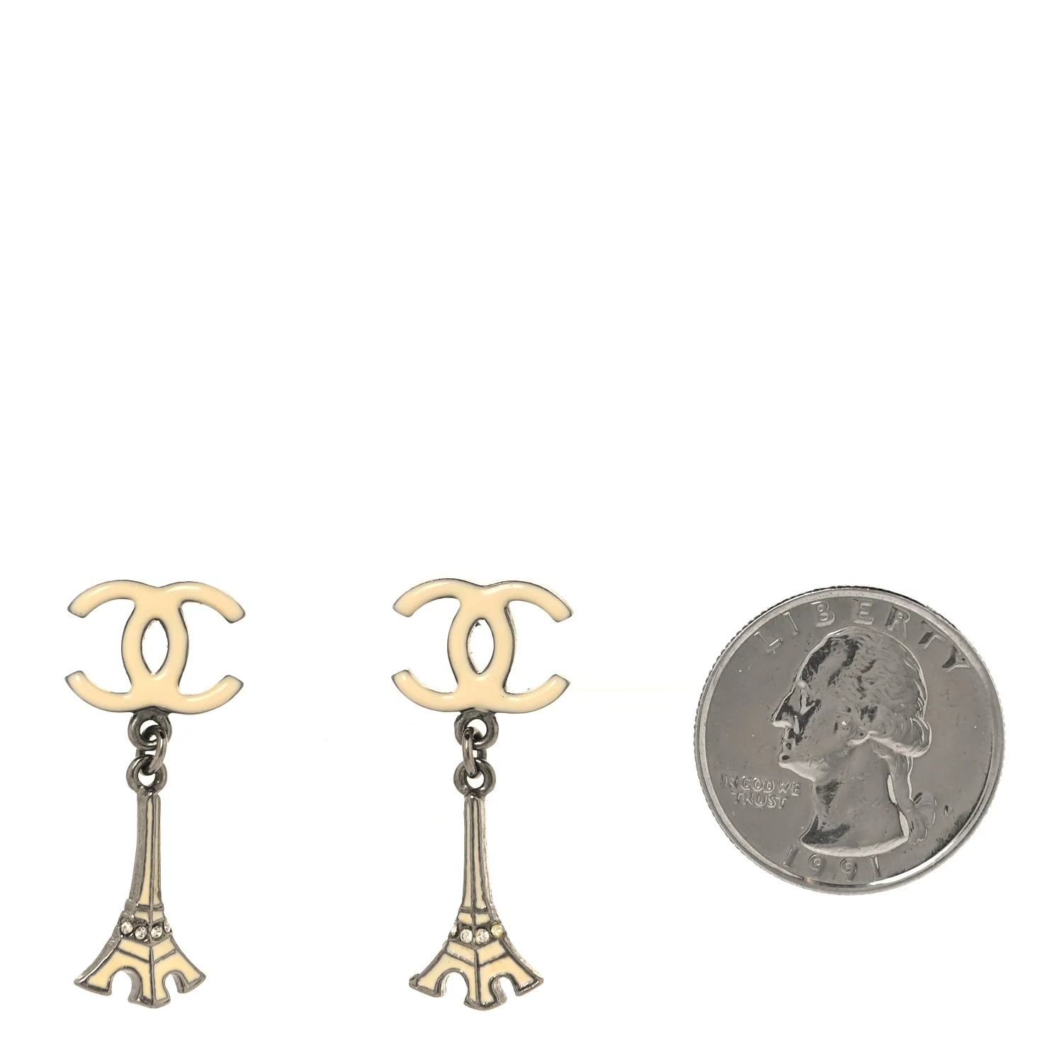 Metal CC Eiffel Tower Drop Earrings Silver - Image 3