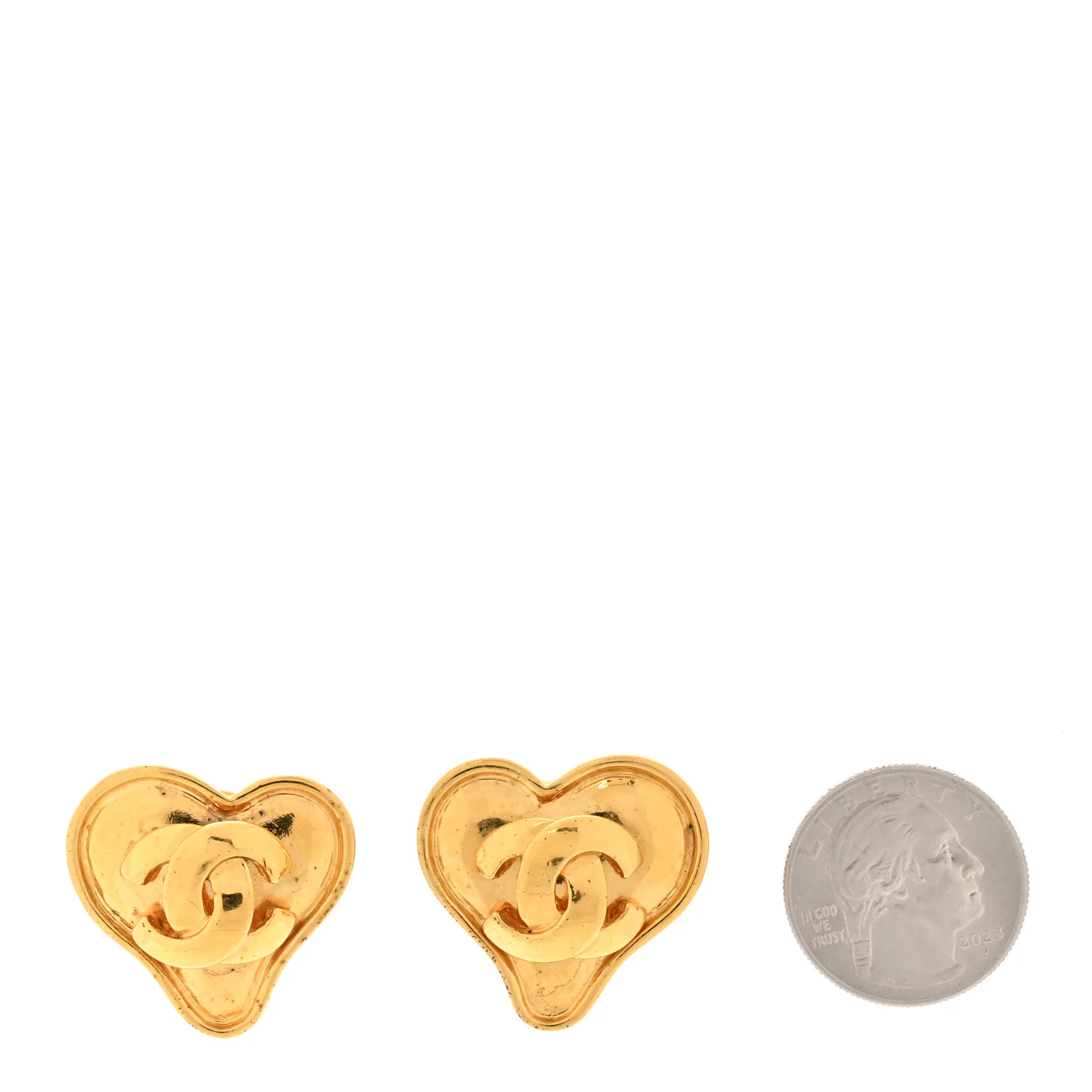 Metal CC Heart Clip On Earrings Gold - Image 2