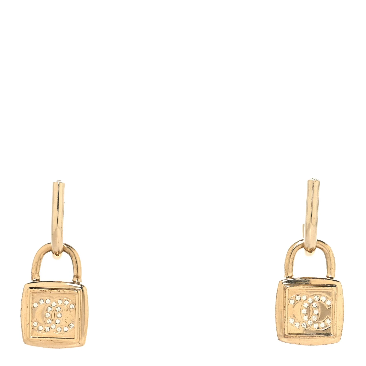 Metal CC Lock Drop Earrings Gold - Image 2