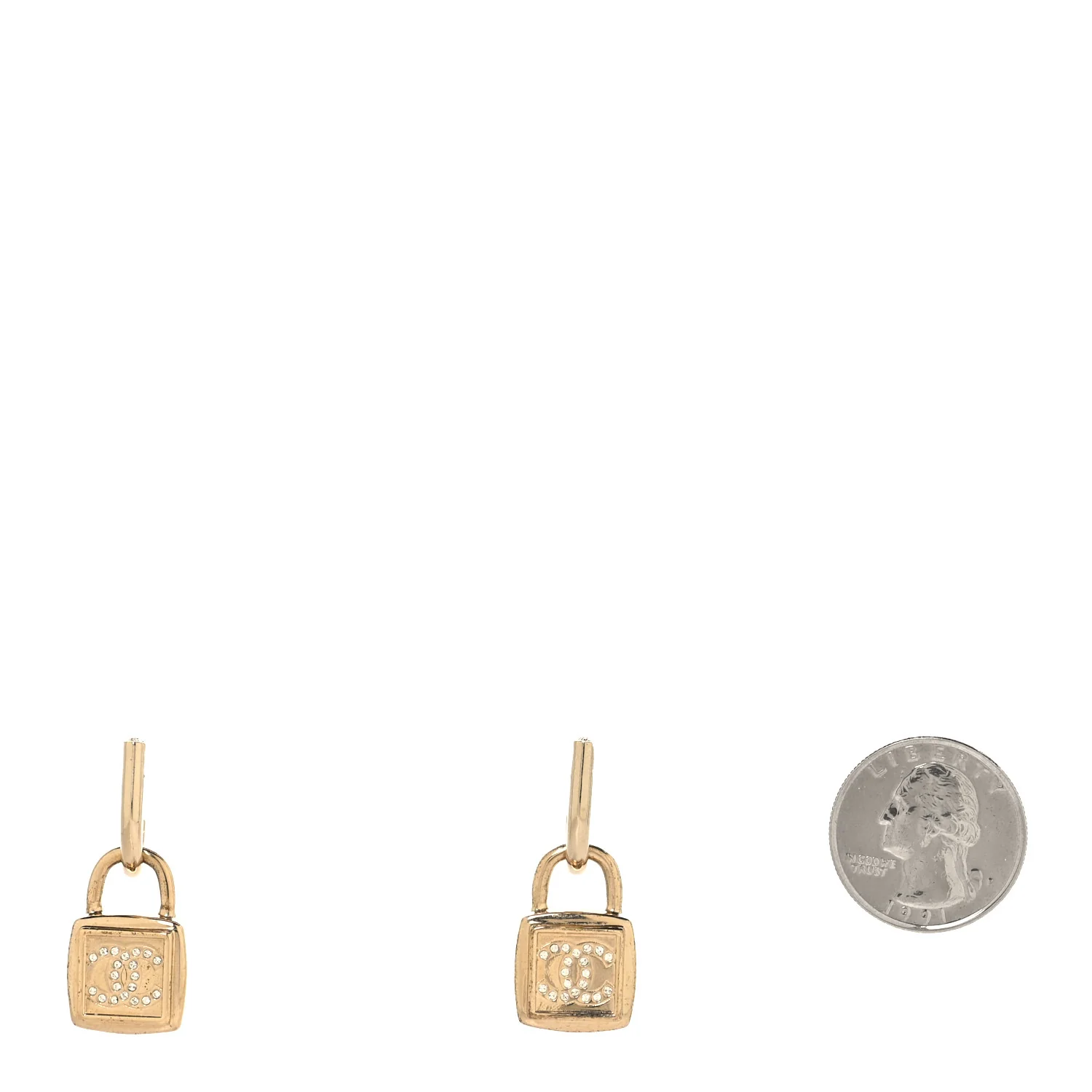 Metal CC Lock Drop Earrings Gold - Image 3