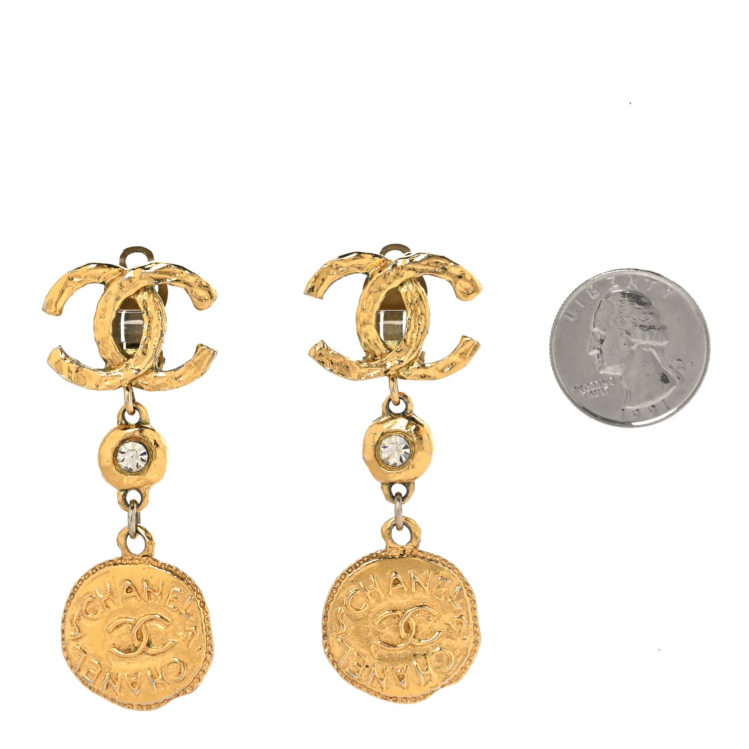 Metal CC Logo Drop Clip On Earrings Gold - Image 5