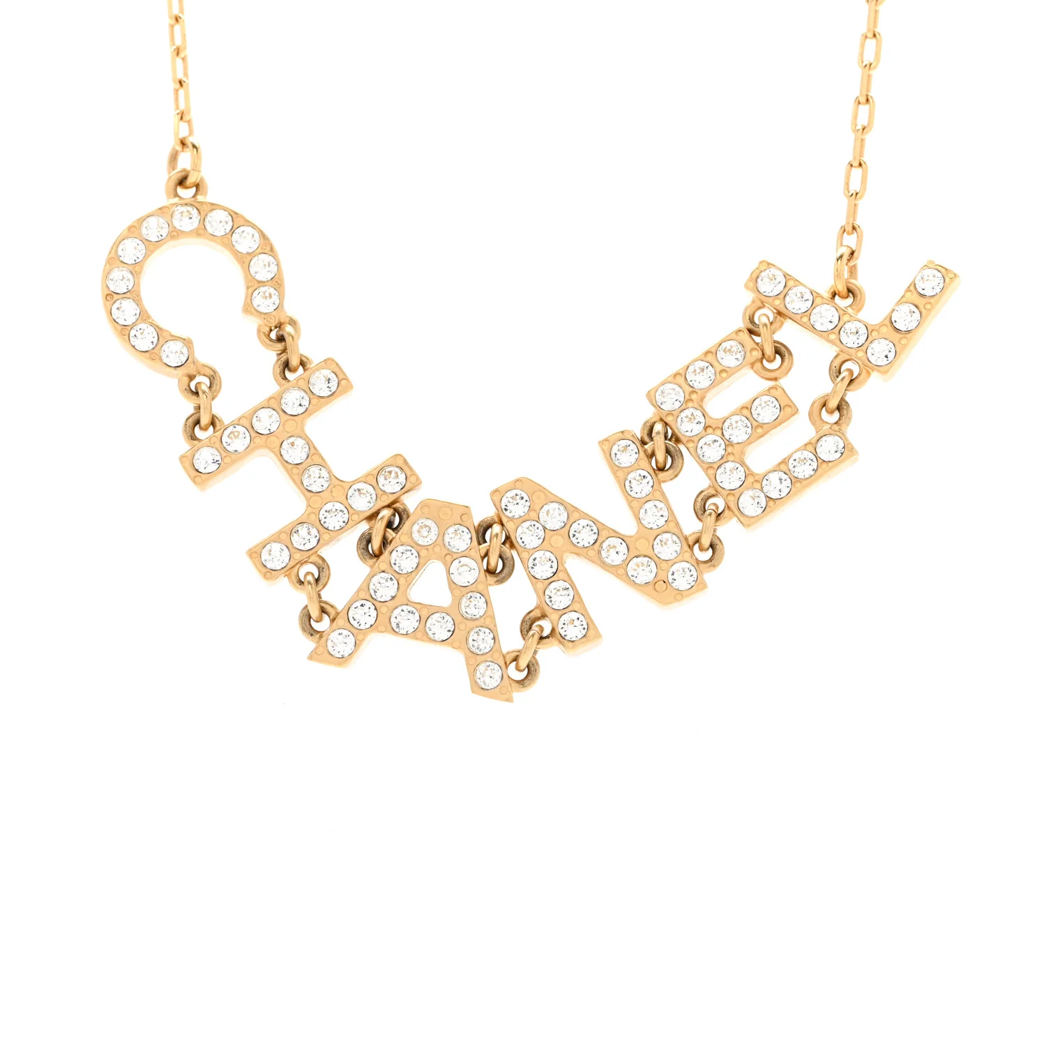Metal Crystal 90's Icon Logo Necklace Gold - Image 4