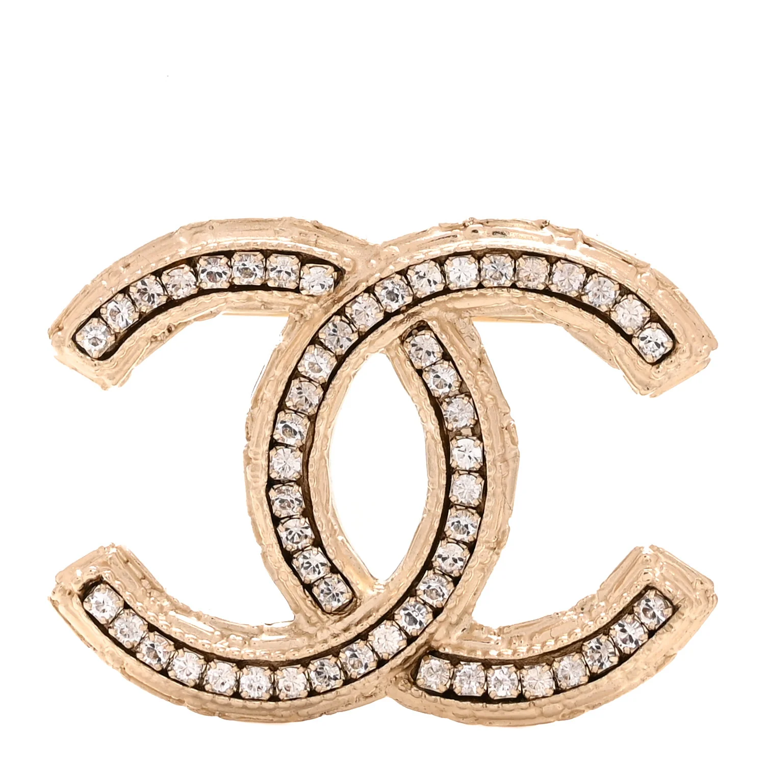 Metal Crystal Baguette CC Brooch Gold