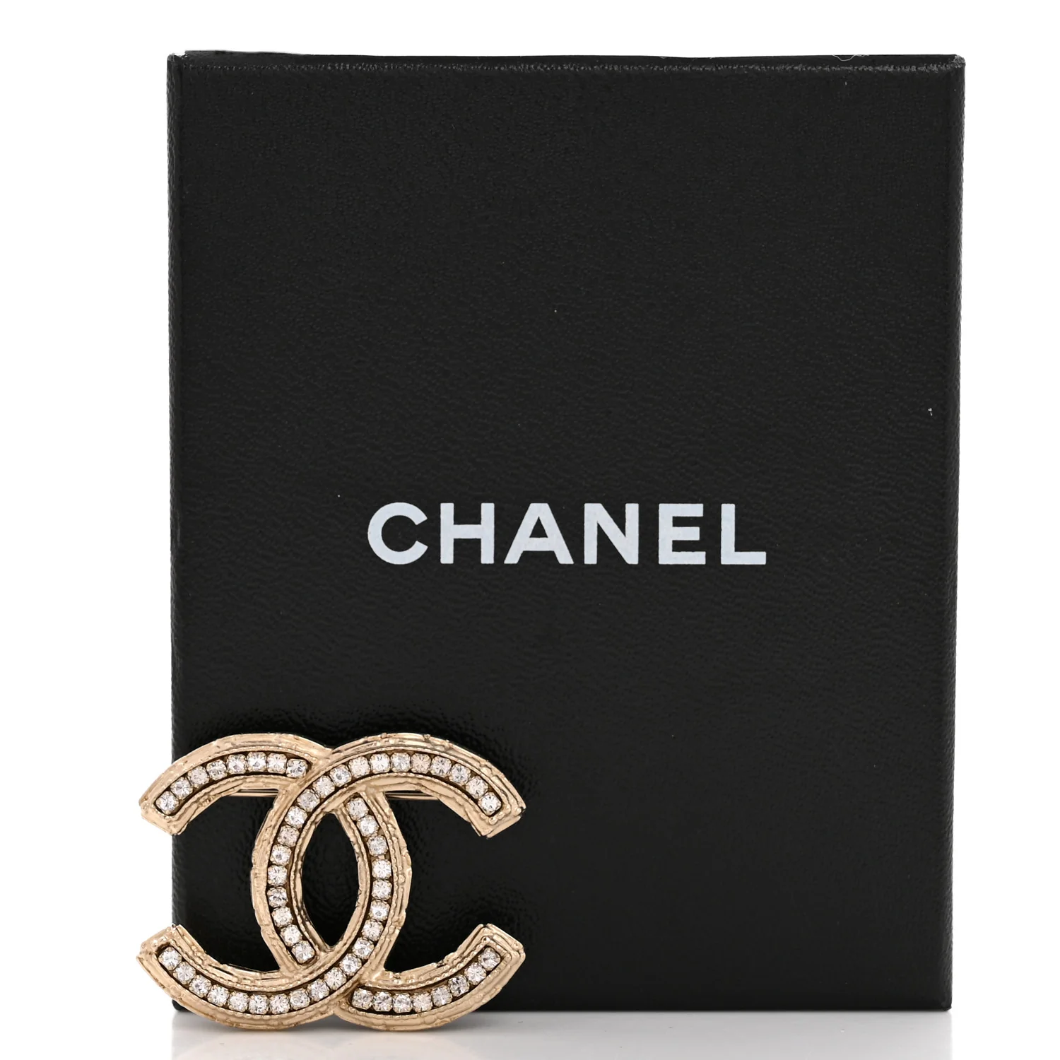 Metal Crystal Baguette CC Brooch Gold - Image 4