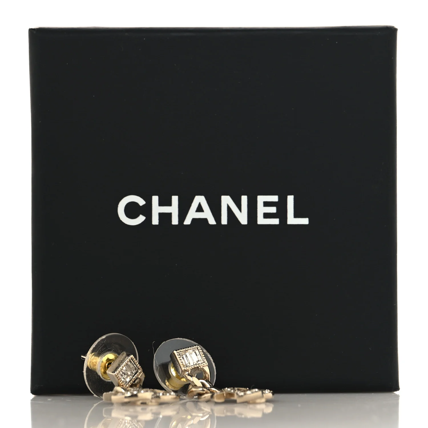 Metal Crystal Baguette CC Chain Drop Earrings Gold - Image 10