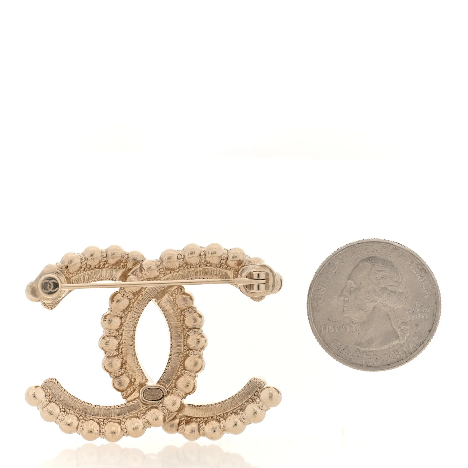 Metal Crystal CC Brooch Gold Black - Image 2
