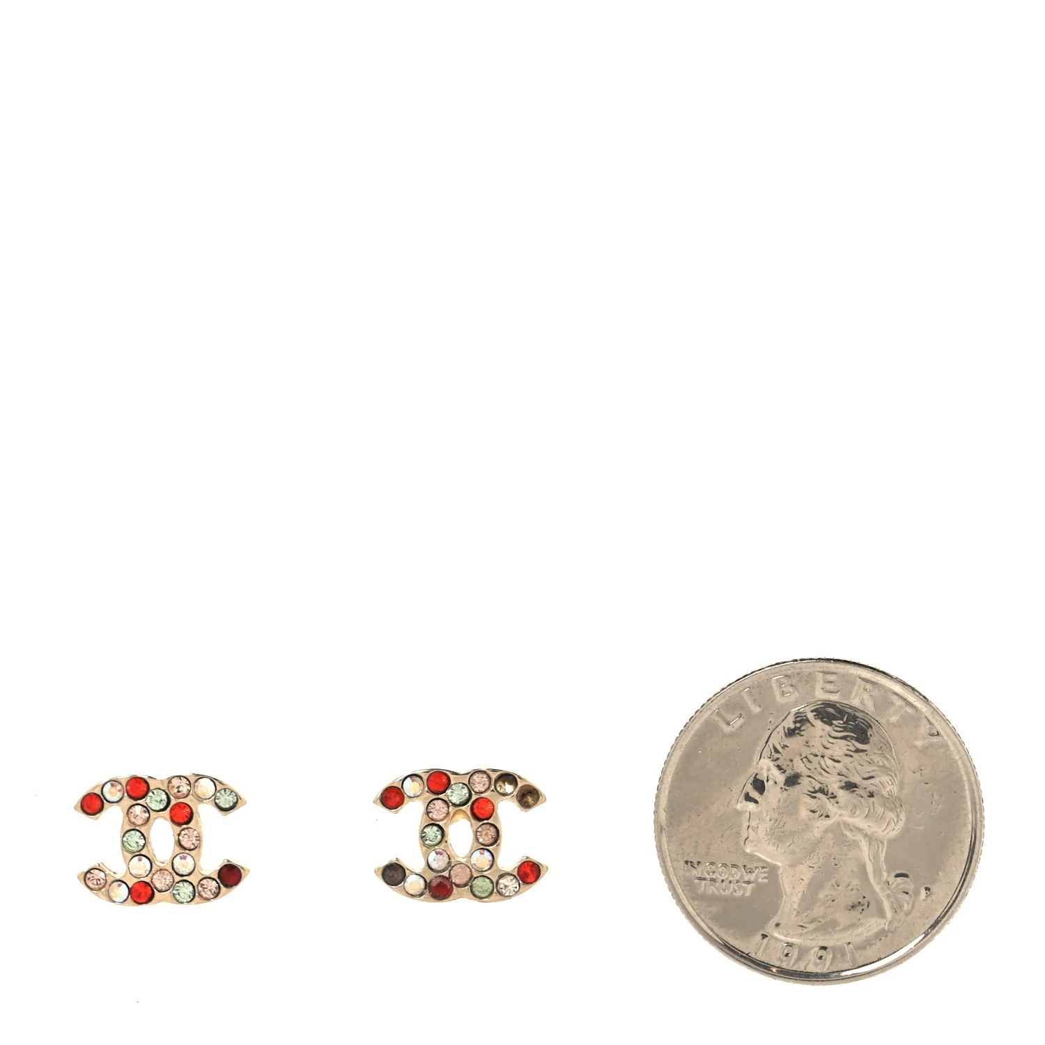 Metal Crystal CC Earrings Gold Multicolor - Image 2