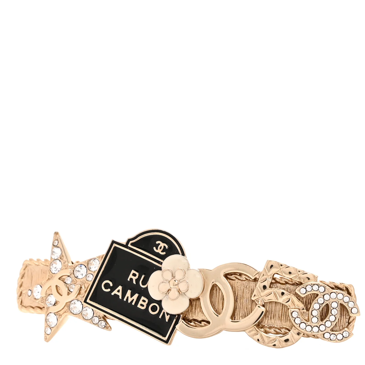 Metal Crystal CC Rue Cambon Hair Clip Gold Pearly White
