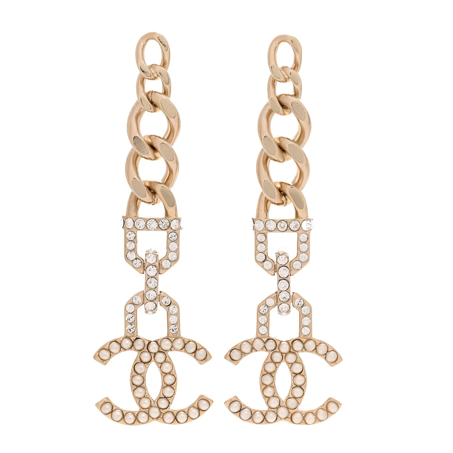 Metal Crystal CC Vendome CC Dangle Earrings Gold