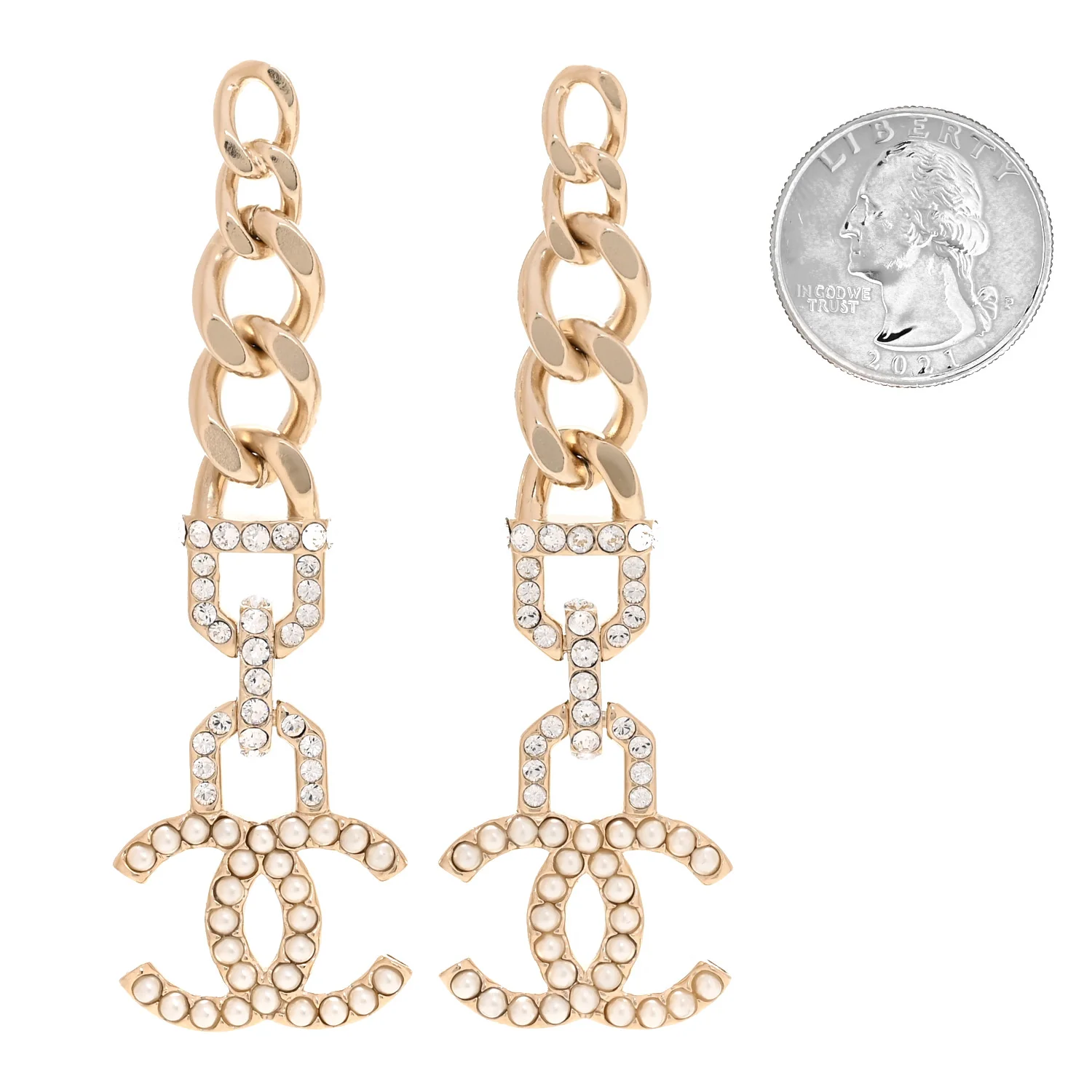 Metal Crystal CC Vendome CC Dangle Earrings Gold - Image 2