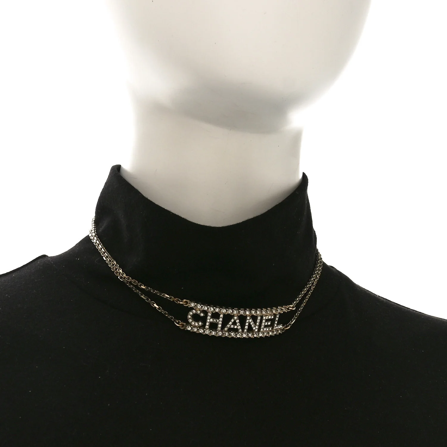 Metal Crystal Logo Choker Necklace Gold - Image 2