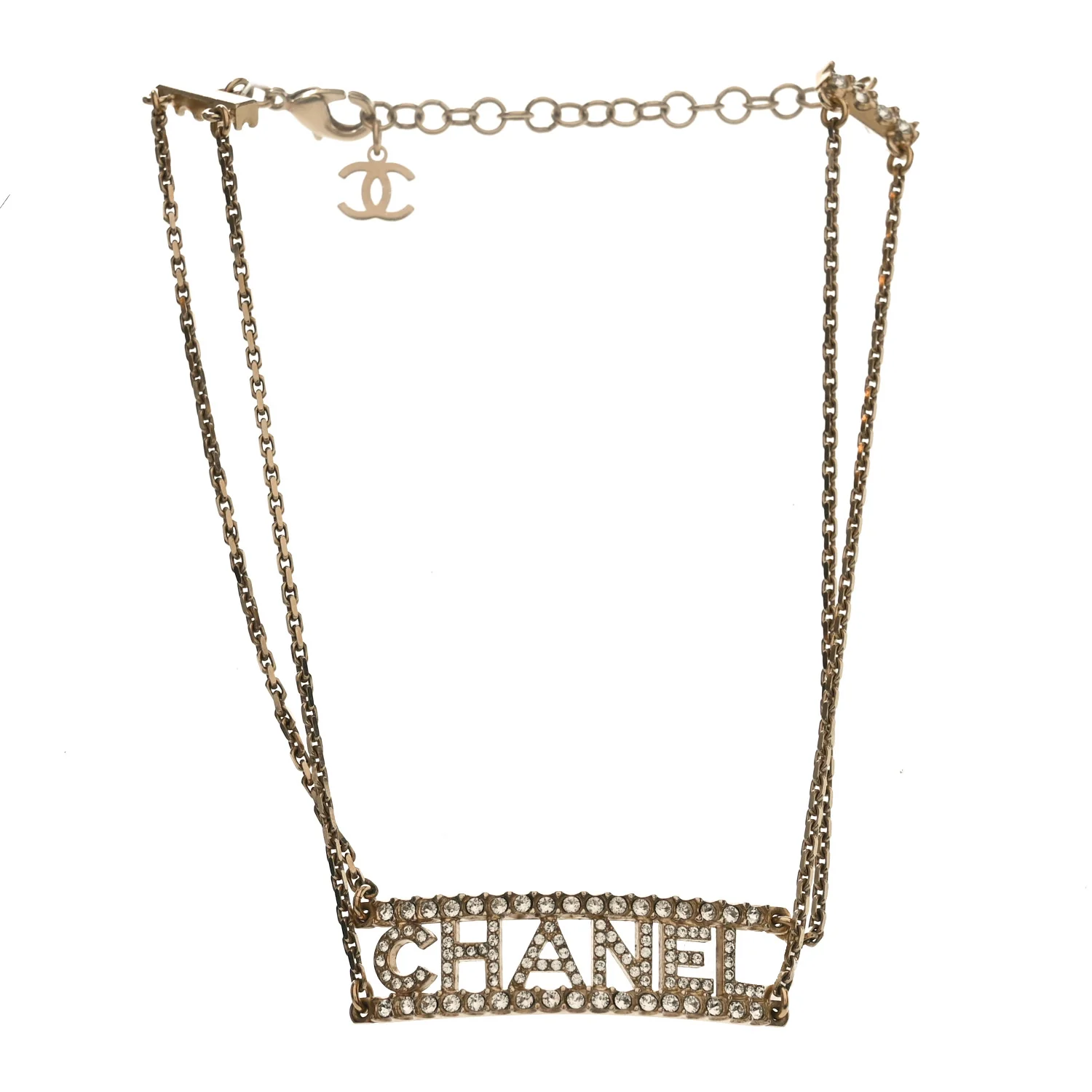 Metal Crystal Logo Choker Necklace Gold - Image 3