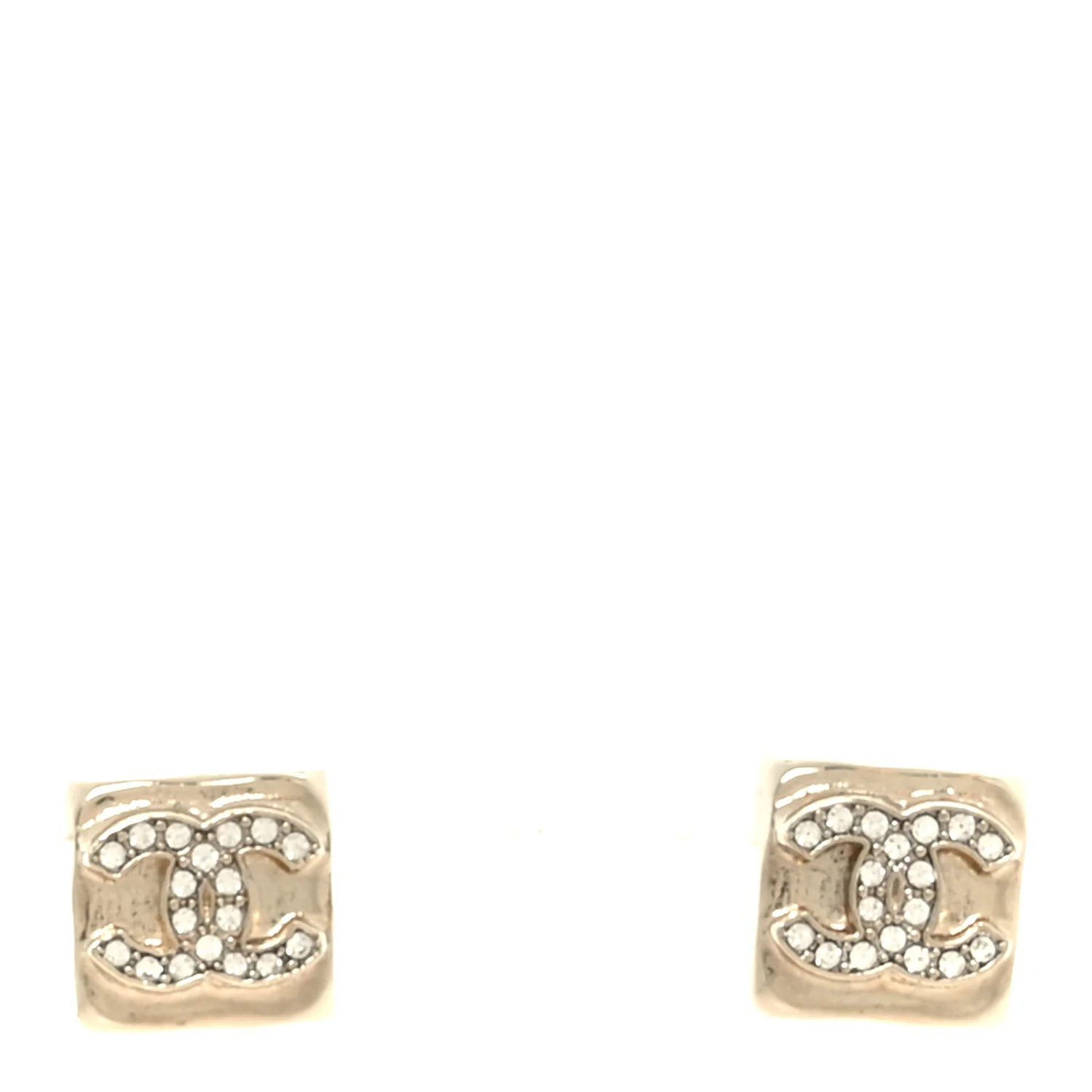 Metal Crystal Mini Square CC Earrings Gold